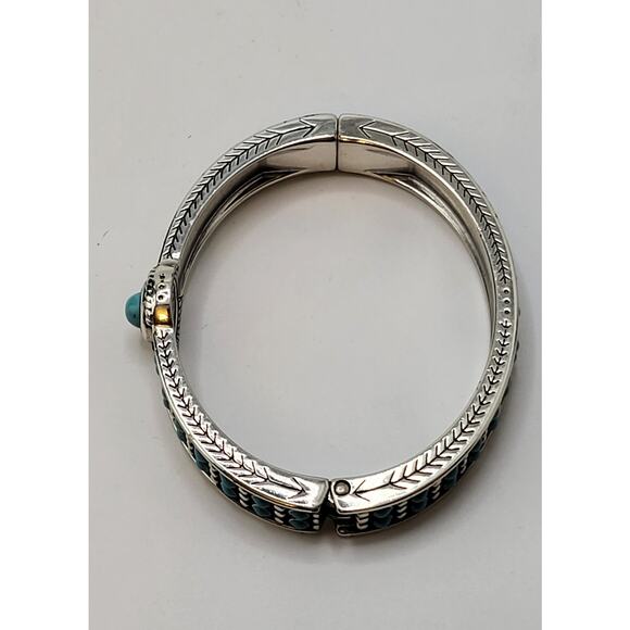 Brighton Turquoise Dot Hinged Bangle Bracelet Silver Tone - Picture 5 of 10